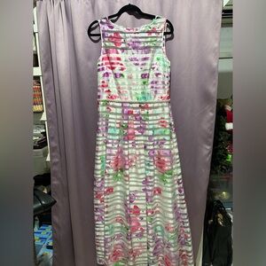 Tahari Pink and Green Scoop Neck Sundress Wedding